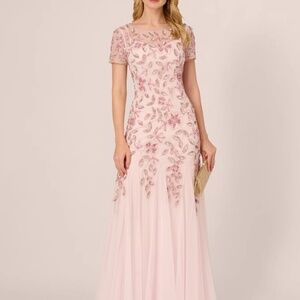 Adrianna Papell Floral Embroidered Beaded Trumpet Gown, size 14